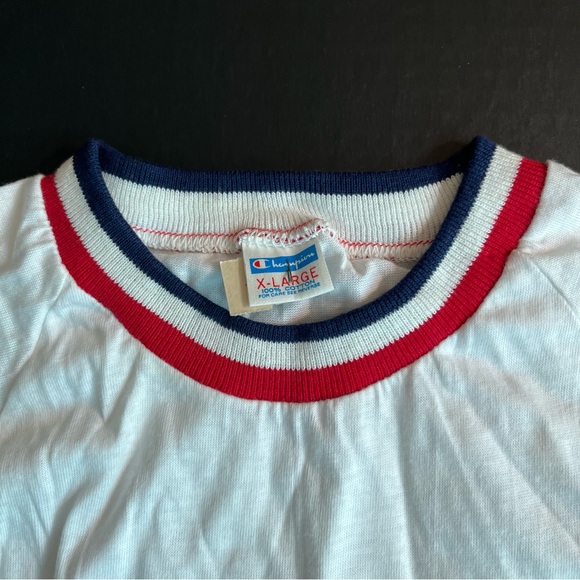 VTG Georgia Tech Ringer Tee XL White Cotton Champion USA Patriotic NOS 70s Singl - Picture 5 of 6